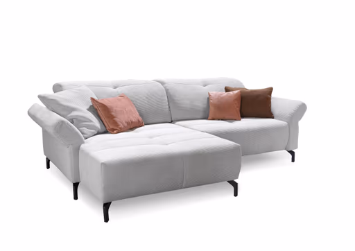 Ecksofa - Longchair links mit 1-Sitzer, Cord, Silber