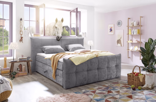 Boxspringbett- Liegefläche ca. 180x200 cm, Stoff, Grau
