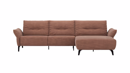 Ecksofa Bahia - 2,5-Sitzer mit Longchair rechts inkl. Armlehne verstellbar, Stoff, Kupfer