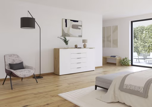 Kommode RIPP- Eiche Dekor, Weiß