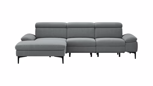 Ecksofa Felipa - Longchair links mit 2,5-Sitzer inkl. Armlehne verstellbar und Rückenlehne/Sitztiefe verstellbar (motorisch), Stoff, Grau