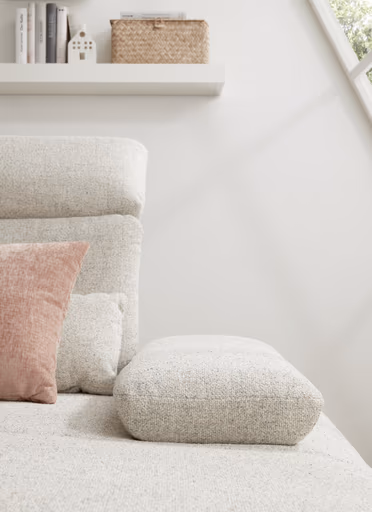 Ecksofa EM Lamego - Rückenlehne, Kopfteil und Armteil verstellbar, Stoff, Beige