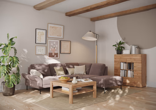 Ecksofa Rockport A - 2,5-Sitzer mit Ecke rechts inkl. Armlehne klappbar, Stoff, Braun