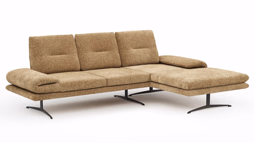 Ecksofa Lucero 2.0 - 2-Sitzer mit Longchair rechts inkl. Rückenlehne verstellbar, Stoff, Cognac