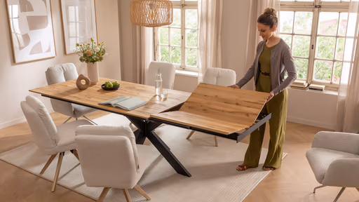 Esstisch Liora - ausziehbar, LB ca. 180x95 cm, Wildeiche massiv, natur geölt