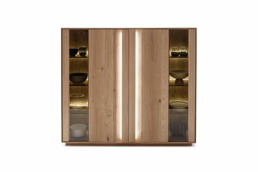 Highboard Due Viso - inkl. Beleuchtung, BHT ca. 153x135x40 cm , Wildeiche Roheffekt, geölt