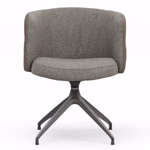 Armlehnstuhl Milana - drehbar, Leder Grau, Stoff Graubraun