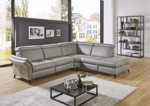  Ecksofa - 2-Sitzer mit Ecke rechts, Stoff, Grau