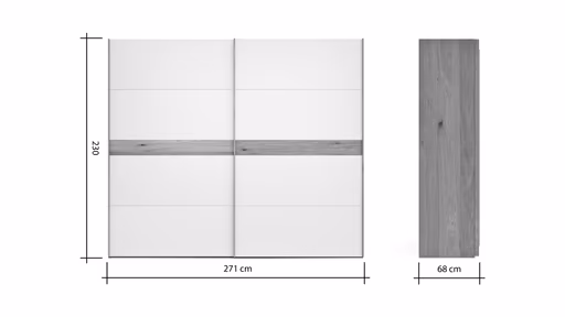 Schwebetürenschrank Viana - B ca. 271 cm, Lack, Weiß, Riffholz, Balkeneiche
