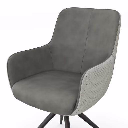 Armlehnstuhl Mis - Leder, Dunkelgrau, Stoff, Grau, Gestell Stativ