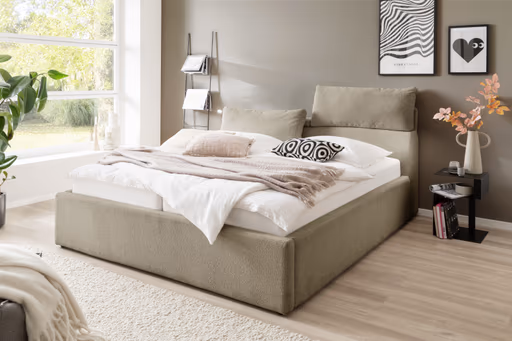 Polsterbett - Liegefläche ca. 180x200 cm, mit Bettkasten, Stoff, Beige
