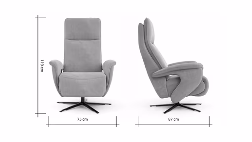 Sessel Tulsa Relax - Größe L, inkl. Maxirücken und Kopf-/Fußteil/Rückenlehne verstellbar, Leder, Graubeige