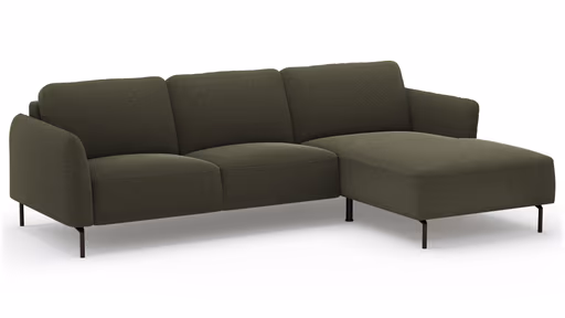 Ecksofa Leona - 3-Sitzer mit Longchair rechts, Stoff, Braungrün