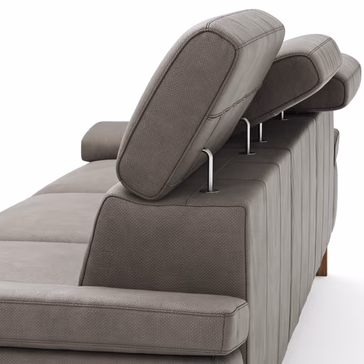 Ecksofa Hudson - 2,5-Sitzer mit Longchair rechts inkl. Kopfteil verstellbar, Stoff, Steingrau