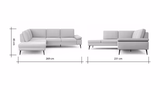 Ecksofa Houston - 1-Sitzer mit Abschlussteil links, Eckelement und 2,5-Sitzer rechts, inkl. Sitztiefenverstellung und Armlehne klappbar, Stoff, Natur