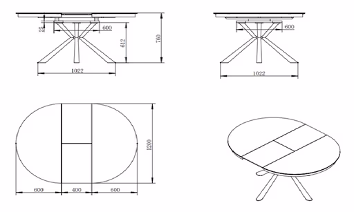 Esstisch MALEKO - ausziehbar, Ø/H ca. 120x76 cm, Glaskeramik, Dunkelgrau