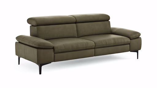 Sofa Felipa - 3-Sitzer inkl. Kopfteil verstellbar, Leder, Olive