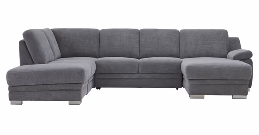 Wohnlandschaft Tavira - Ecke und Abschlussteil links mit 2-Sitzer und Longchair rechts, Stoff, Grau