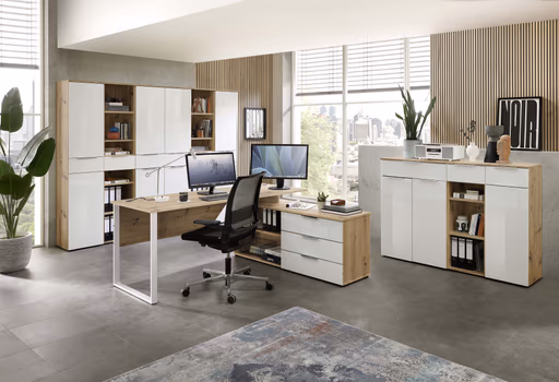 Büroregal - B ca. 40 cm, Artisan Eiche Nachbildung, Weiß