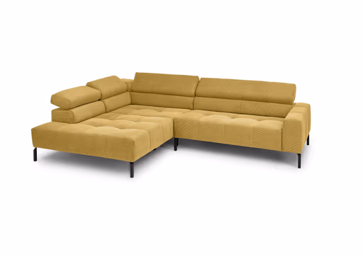 Ecksofa COLLEEN 2.0 - Ecke links mit 2-Sitzer, Kopfteil verstellbar, Feincord, Gold