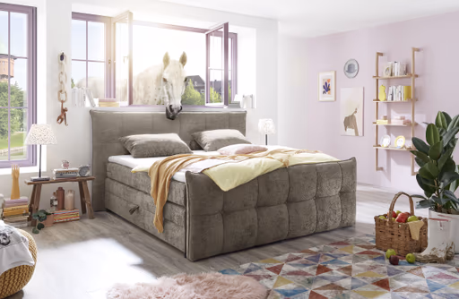 Boxspringbett- Liegefläche ca. 180x200 cm, Stoff, Taupe