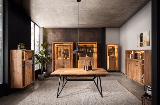 Highboard - mit Beleuchtung, B ca. 145 cm, Akazie massiv