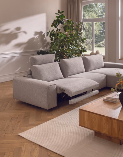 Ecksofa Serava - 2,5-Sitzer mit Longchair rechts, inkl. Relaxfunktion, Stoff, Grau