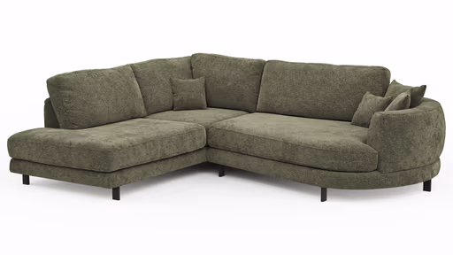 Ecksofa Solenne - Ottomane links mit Diwan rund rechts, Stoff, Olive