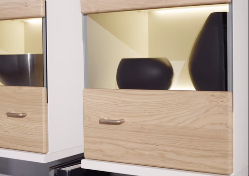 Wohnwand EM Multiplan - mit Beleuchtung, Wildeiche Dekor