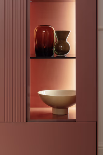 Highboard Colore - mit Beleuchtung, BHT ca. 90x144x45 cm, Lack Samtbeere