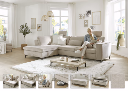 Ecksofa - Ecke links mit 3-Sitzer, Stoff, Sand
