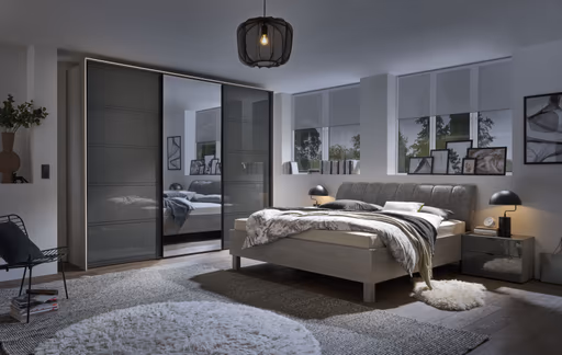 Bettanlage - Liegefläche ca. 180x200 cm, Polsterkopfteil, Grau