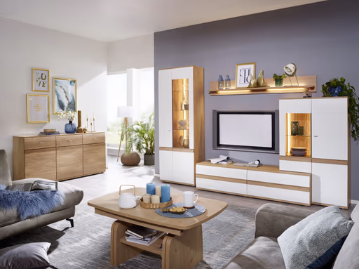 Wohnwand EM Turin - mit Beleuchtung, Tonweiß