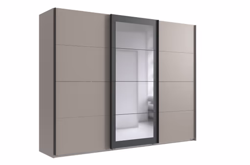 Schwebetürenschrank- B ca. 270 cm, Hellgrau, Sand, Grafit