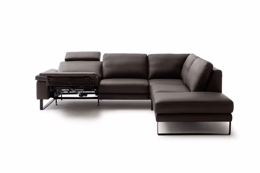 Ecksofa Enna - 3-Sitzer mit Ecke rechts inkl. motorischer Relaxfunktion, Leder, Mocca