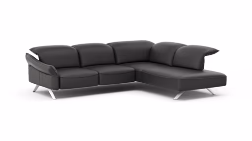 Ecksofa Bormio - 2,5-Sitzer mit Ecke rechts inklusive Relaxfunktion (motorisch), Leder, Schwarz