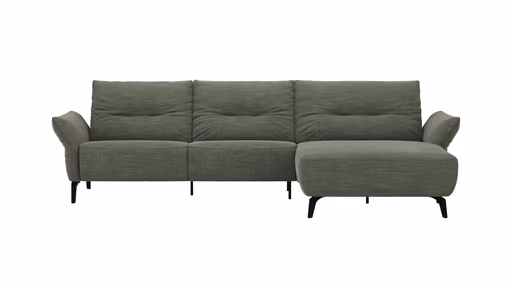 Ecksofa Bahia - 2,5-Sitzer mit Longchair rechts inkl. Armlehne verstellbar, Stoff, Olive