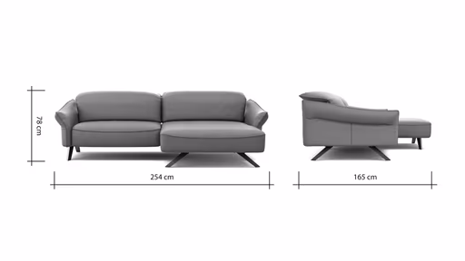 Ecksofa Bormio - 1,5-Sitzer, Longchair rechts, inkl. Kopfteilverstellung, Leder, Weinrot