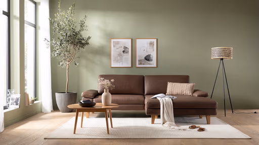 Ecksofa Houston - 1,75-Sitzer mit Longchair groß rechts, inkl. Sitztiefenverstellung und Armlehne klappbar, Leder, Dunkelbraun