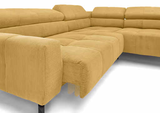  Ecksofa COLLEEN 2.0 - 2-Sitzer mit Ecke rechts, Sitzvorzug motorisch, Feincord, Gold