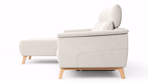 Ecksofa Nevin - Longchair links mit 2-Sitzer rechts, inkl. Relaxfunktion (motorisch) und Kopfpolsterverstellung, Stoff, Weiß