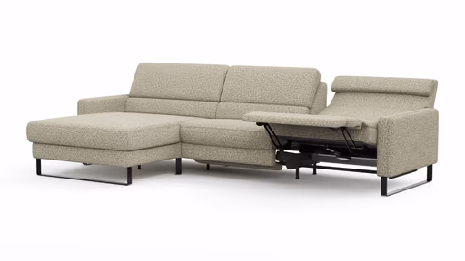 Ecksofa Valera - Longchair mit 3-Sitzer rechts inkl. Rückenlehne verstellbar und Relaxfunktion motorisch, Stoff, Limone