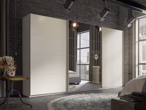 Schwebetürenschrank RIVASA- B ca. 361 cm, Champagner, Spiegel