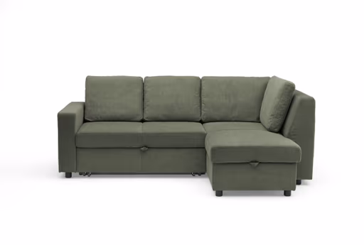 Ecksofa PRO FLEXX - 2-Sitzer, Ecke rechts inkl. Schlaffunktion und Bettkasten, Stoff, Dunkelgrün