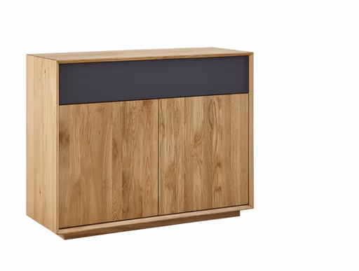 Sideboard Missoula - Asteiche massiv, natur geölt - Schublade mit Glas anthrazit