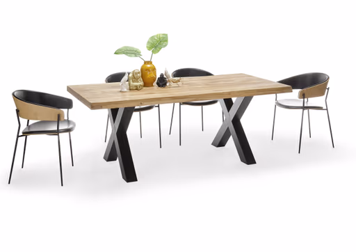 Esstisch - LB ca. 220x100 cm, Wildeiche massiv geölt, Baumkante, Schwarz