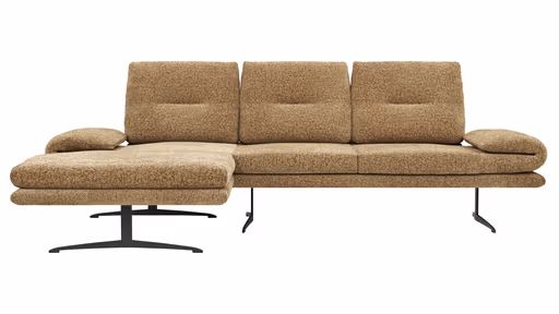 Ecksofa Lucero 2.0 - Longchair mit 2-Sitzer rechts inkl. Sitztiefenverstellung, Drehsitz und Sitztiefe verstellbar, Stoff, Cognac