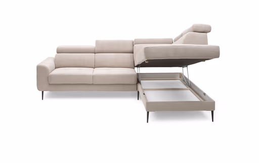 Ecksofa CHARIS - 2-Sitzer, Ecke rechts inkl. Schlaffunktion und Bettkasten, Microfaser, Sand