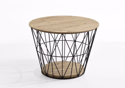 Couchtisch - LBH ca. 62x62x46 cm, Platte Eiche massiv, Metallkorb