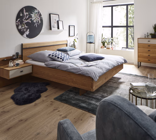 Nachttisch Lenoso - Eiche Nachbildung, Glas Champagner